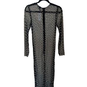 Nasty Gal Black Sheer Dress with Pearl Details
